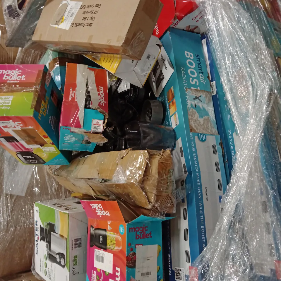 PALLET OF ASSORTED ELECTRICAL PRODUCTS TO INCLUDE; RADIATOR,KETTLE, NUTRIBULLET,FAN,ETC