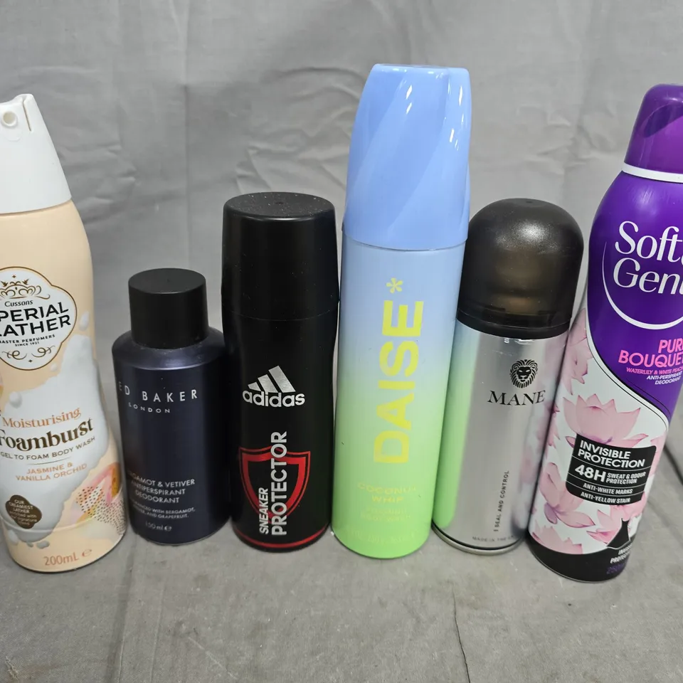 APPROXIMATELY 10 ASSORTED AEROSOLS TO INCLUDE IMPERIAL LEATHER, ADIDAS AND TED BAKER 