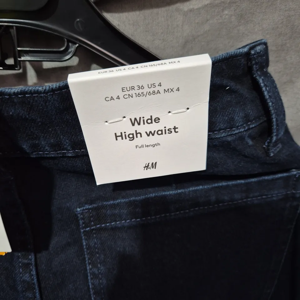 H&M WOMEN'S WIDE HIGH-WAIST JEANS – DARK INDIGO, FULL LENGTH, UK 8 (EU 36)