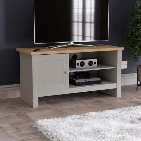 BOXED BEACSFIELD TV STAND FOR TVS UP TO 50" - GREY & OAK (1 BOX)