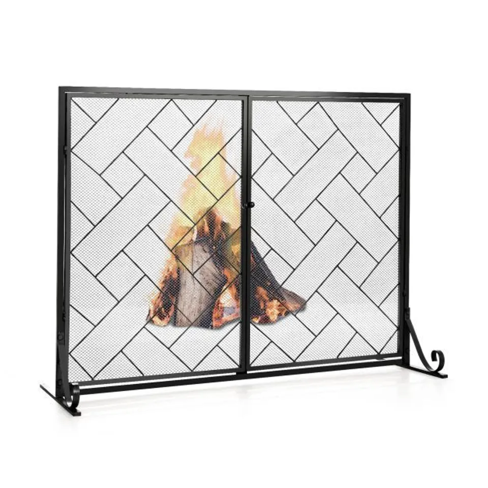 BOXED COSTWAY 2 PANEL IRON FIREPLACE SCREEN