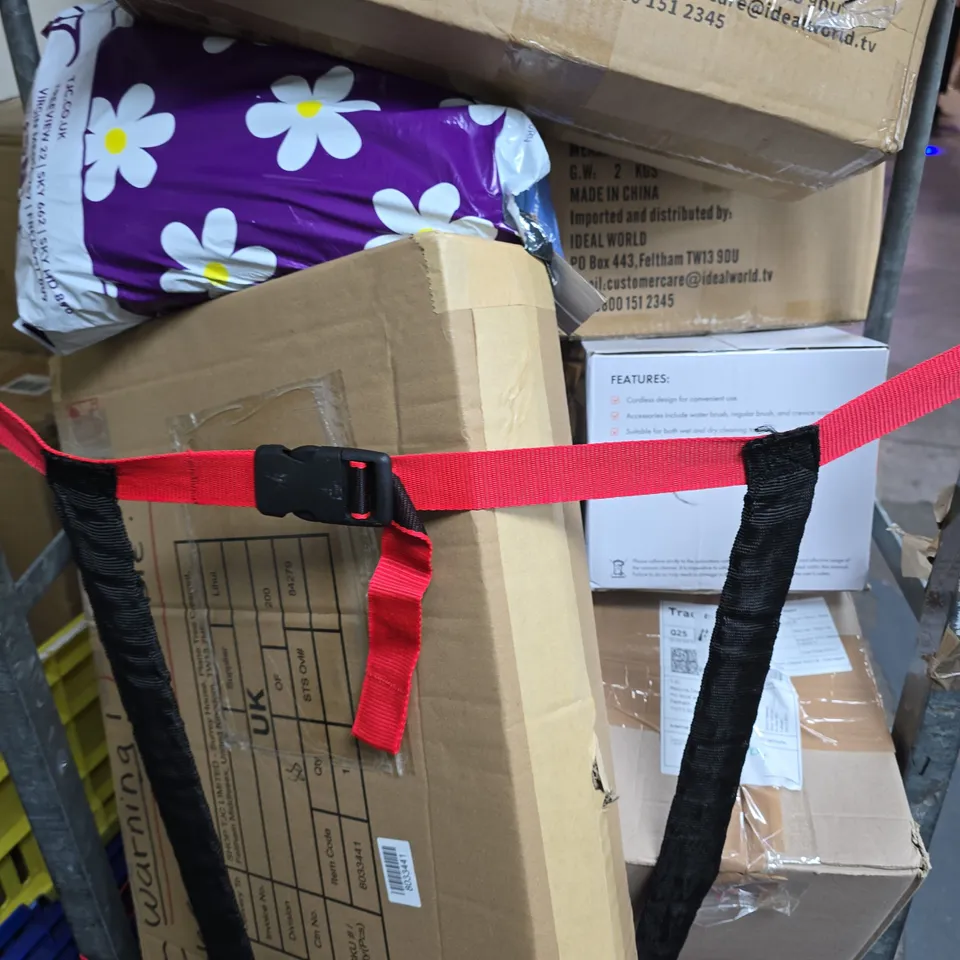 CAGE OF APPROXIMATELY 20 ASSORTED BROKEN ITEMS TO INCLUDE - TOWER HEATER , TABLE LAMP , VACUUM CLEANER ETC