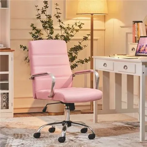 BOXED MID BACK EXECUTIVE SWIVEL OFFICE CHAIR WITH METAL FRAME AND ARM - PINK (1 BOX)