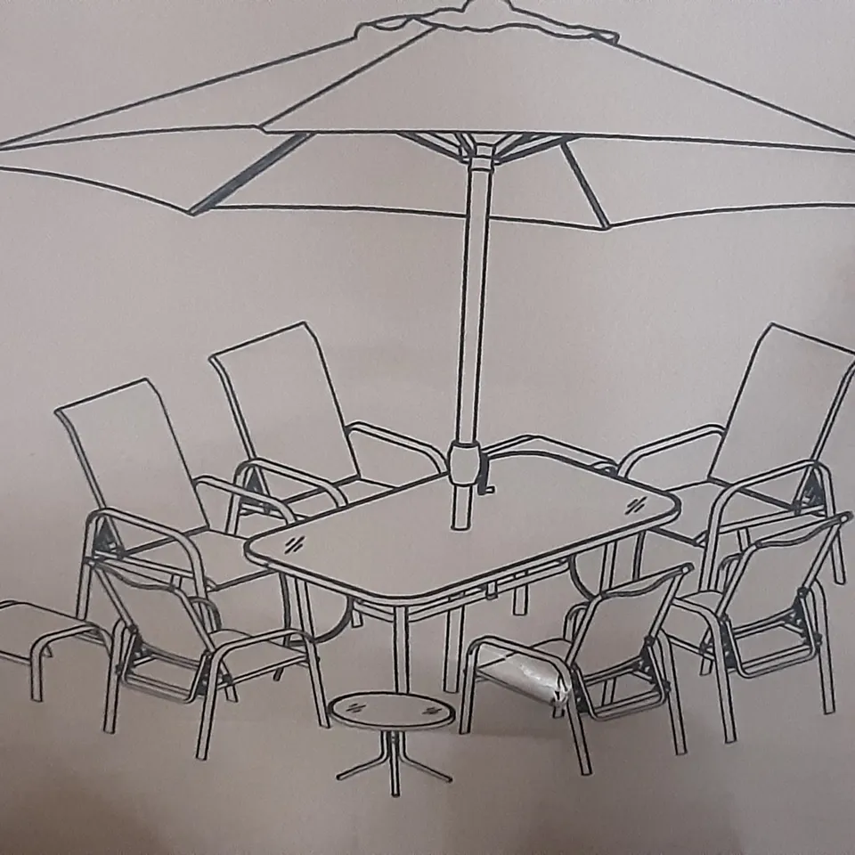 BOXED MONTREAL 11 PIECE DINING SET IN DARK GREY , 2 BOXES OUT OF 3 , INCOMPLETE 