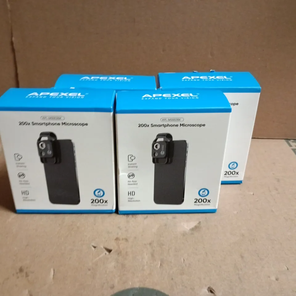 LOT OF 4 APEXEL 200X SMARTPHONE MICROSCOPES