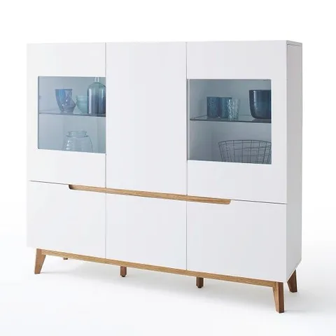 BRAND NEW BOXED MERINA CONTEMPORARY HIGHBOARD IN MATT WHITE AND KNOTTY OAK (2 BOXES)