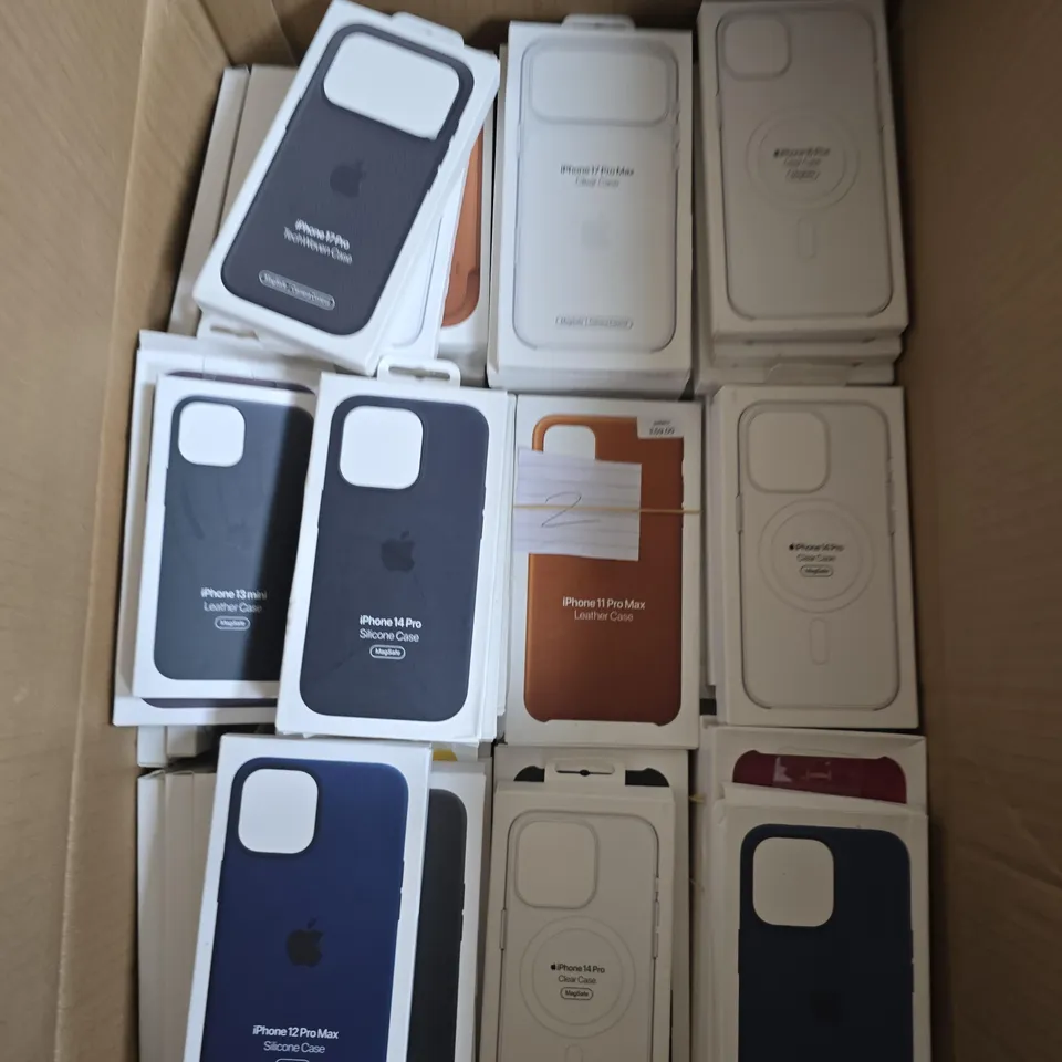 LARGE BOX OF APPROX 50 ASSORTED IPHONE CASES 