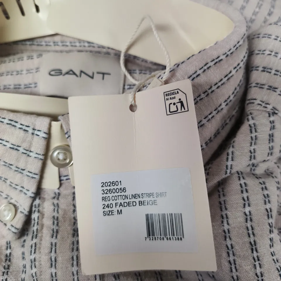 GANT REG COTTON LINEN STRIPE SHIRT – BEIGE, SIZE M