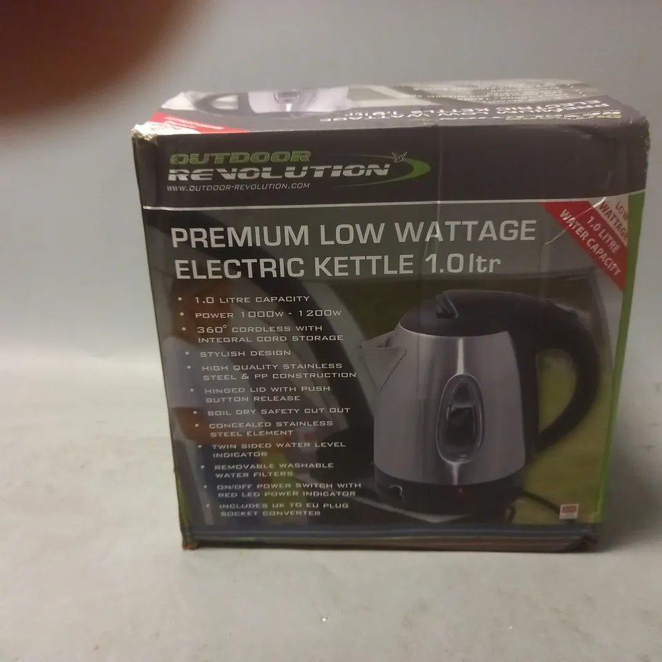 BOXED OUTDOOR REVOLUTION PREMIU LOW WATTAGE ELECTRIC KETTLE 