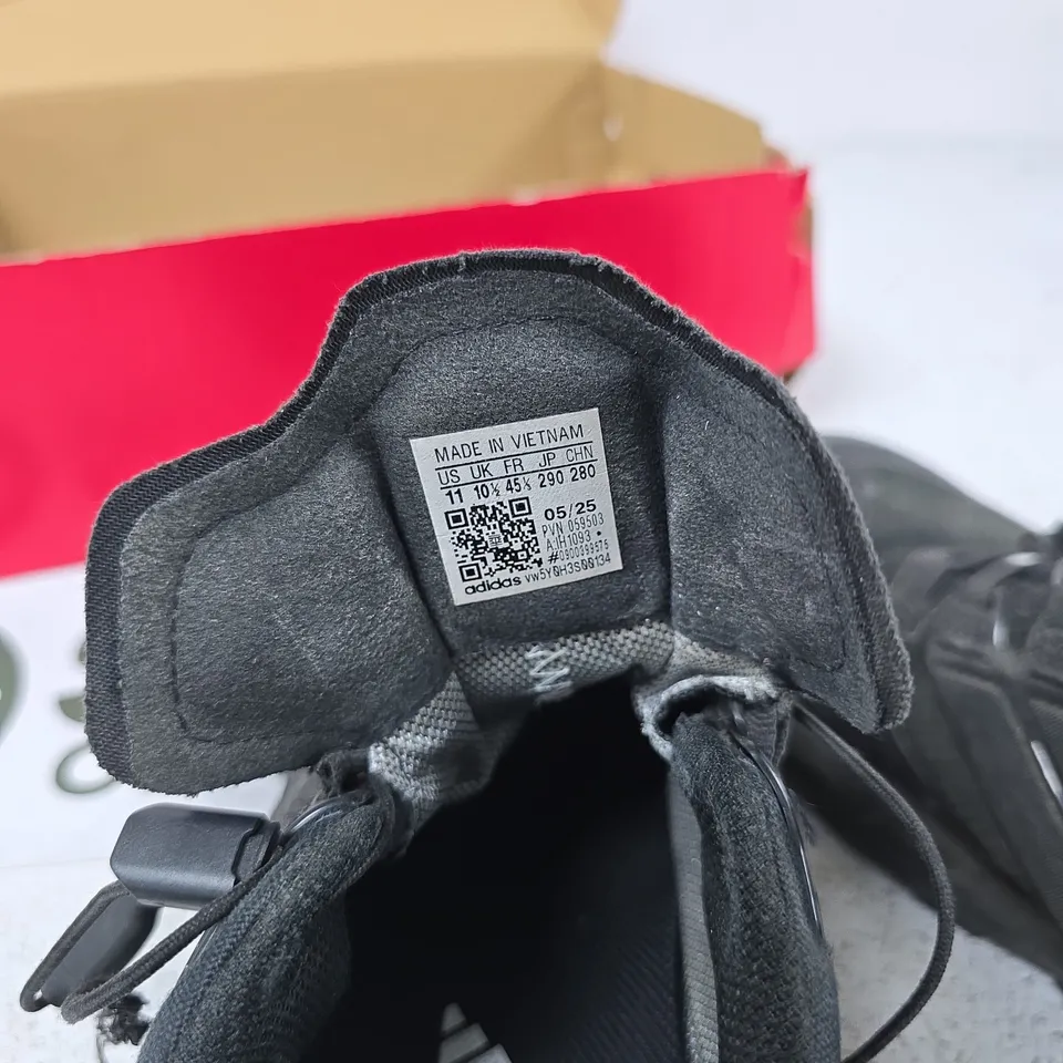 ADIDAS BLACK RUNNING SHOES – UK 10 (US 11) – WITH BOX