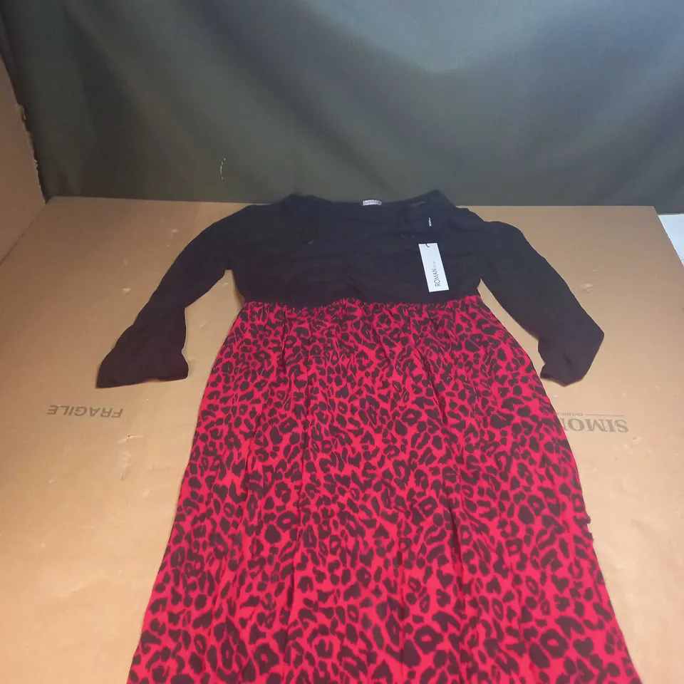 ROMAN CONTRAST ANIMAL MIDI DRESS SIZE 12