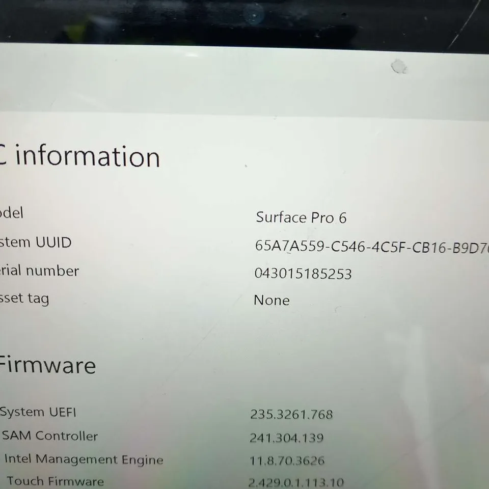 MICROSOFT SURFACE PRO 6 256GB 1796