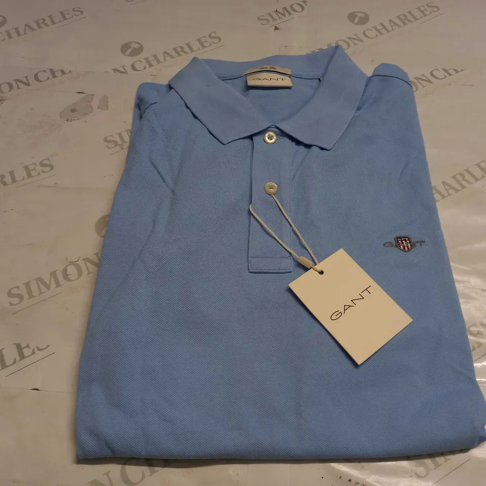 GANT SLIM SHIELD PIQUE POLO IN CAPRI BLUE - LARGE