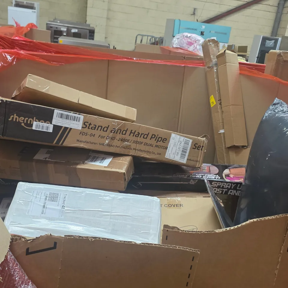 PALLET OF ASSORTED HOUSEHOLD GOODS AND PRODUCTS TO INCLUDE;TOILET SEAT,BUCKET,VIBRATION PLATE