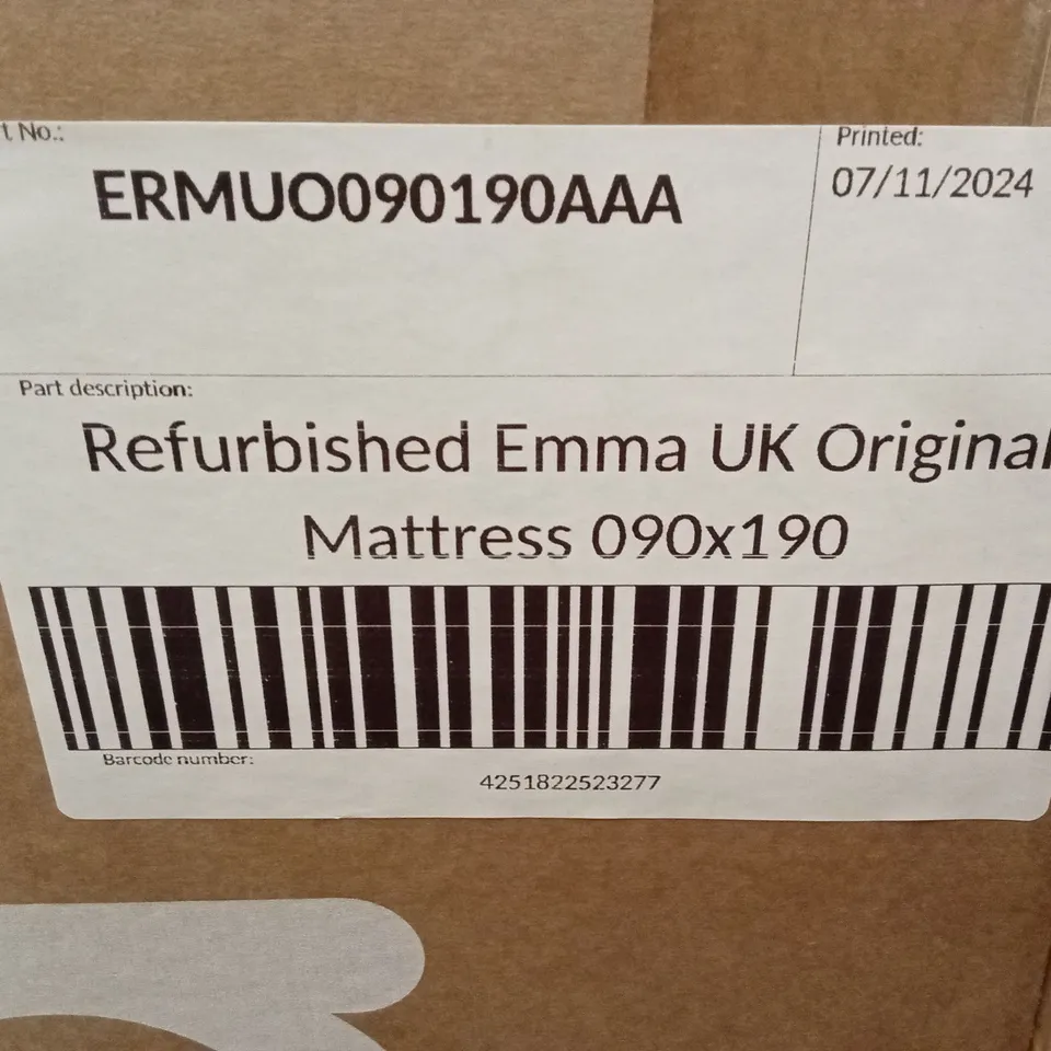 BOXED AND ROLLED MANUFACTURER REFURBISHED EMMA UK ORIGINAL MATTRESS 90 X 190cm (SINGLE SIZE)