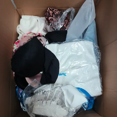 LARGE BOX OF APPROXIMATELY 25 ASSORTED CLOTHING ITEMS IN VARIOUS COLOURS, STYLES AND SIZES - COLLECTION ONLY