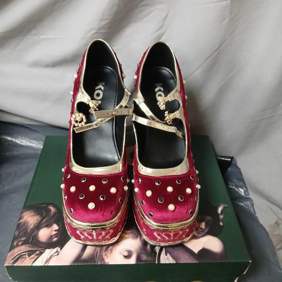 KOI BOLEYN'S VENGEANCE HEELS, RED VELVET, UK7