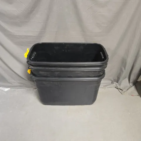 3 WHEELED STORAGE TUBS IN BLACK - MISSING LID - COLLECTION ONLY