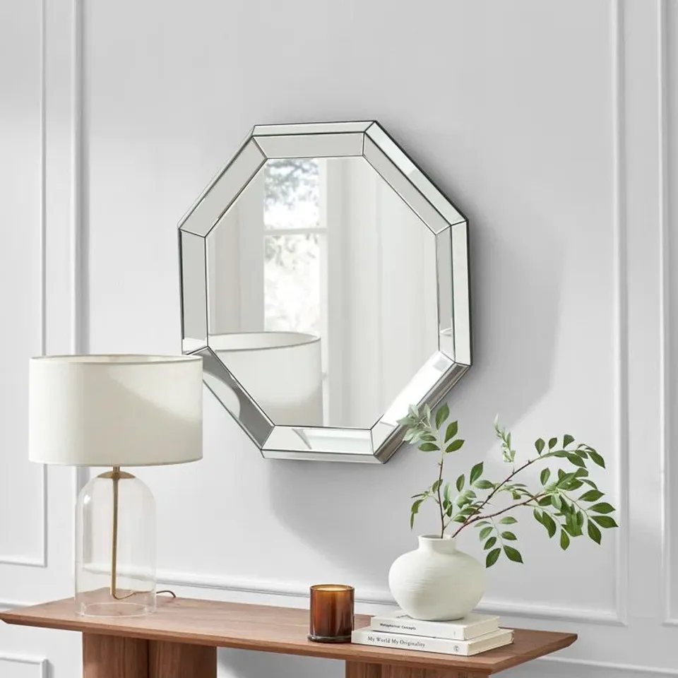 BOXED ALMINE BEVELLED DECO OCTAGON FRAME RECTANGLE BEDROOM HALLWAY WALL MIRROR (1 BOX)