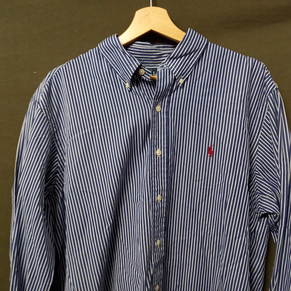 RALPH LAUREN WHITE STRIPED LONG SLEEVE BUTTON SHIRT IN BLUE - XL