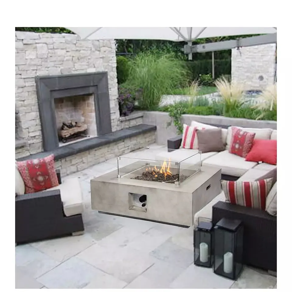 BOXED TEAMSON HOME OUTDOOR GAS FIRE PIT WOODEN WITH LAVA ROCK & COVER (1 BOX) RRP £350