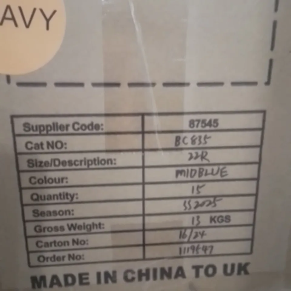 BOX CONTAINING APPROXIMATELY 15 BRAND NEW WOMENS MIDNIGHT BLUE DENIM JEANS 22R