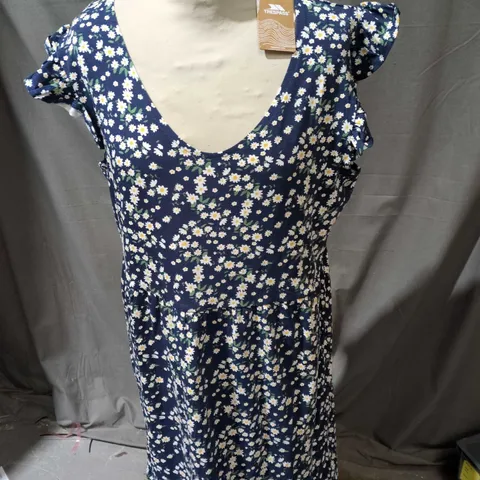 TRESPASS WOMEN'S FLORAL DRESS – BLUE WITH DAISY PRINT SIZE M