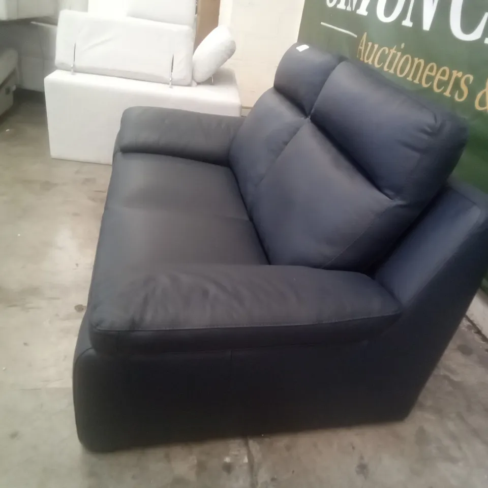 QUALITY ITALIAN DESIGNER MARCELLO 2 SEATER SOFA - BLUE NAVY LEATHER 
