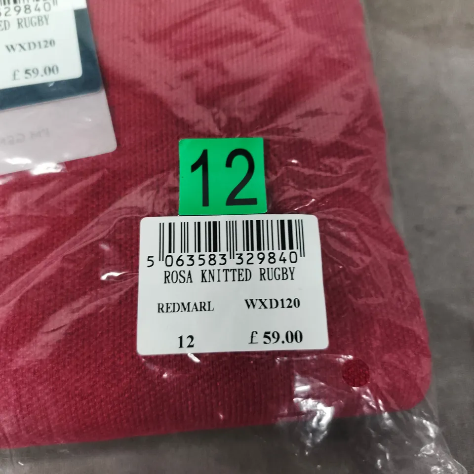 CREW CLOTHING COMPANY RUGBY SHIRT – RED WITH WHITE COLLAR, UK 12