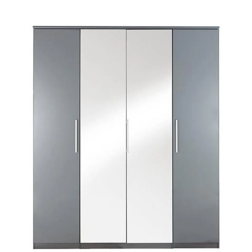 BOXED PRAGUE MIRROR/BLACK 4 DOOR WARDROBE (4 BOXES) RRP £529