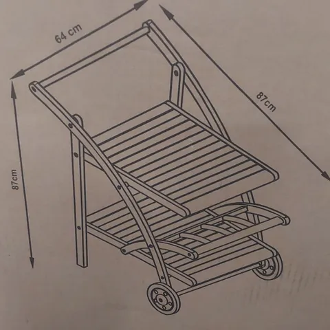 BOXED SAFAVIEH OUTDOOR WOODED SERVING TROLLEY