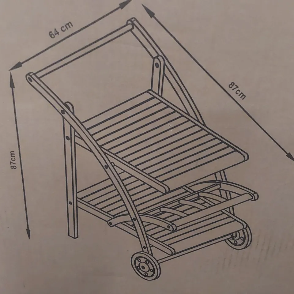 BOXED SAFAVIEH OUTDOOR WOODED SERVING TROLLEY