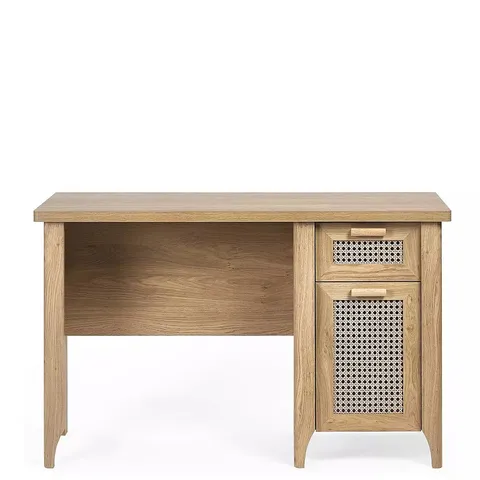 BOXED JULIAN BOWEN SYDNEY OAK AND RATTAN EFFECT DESK - COLLECTION ONLY