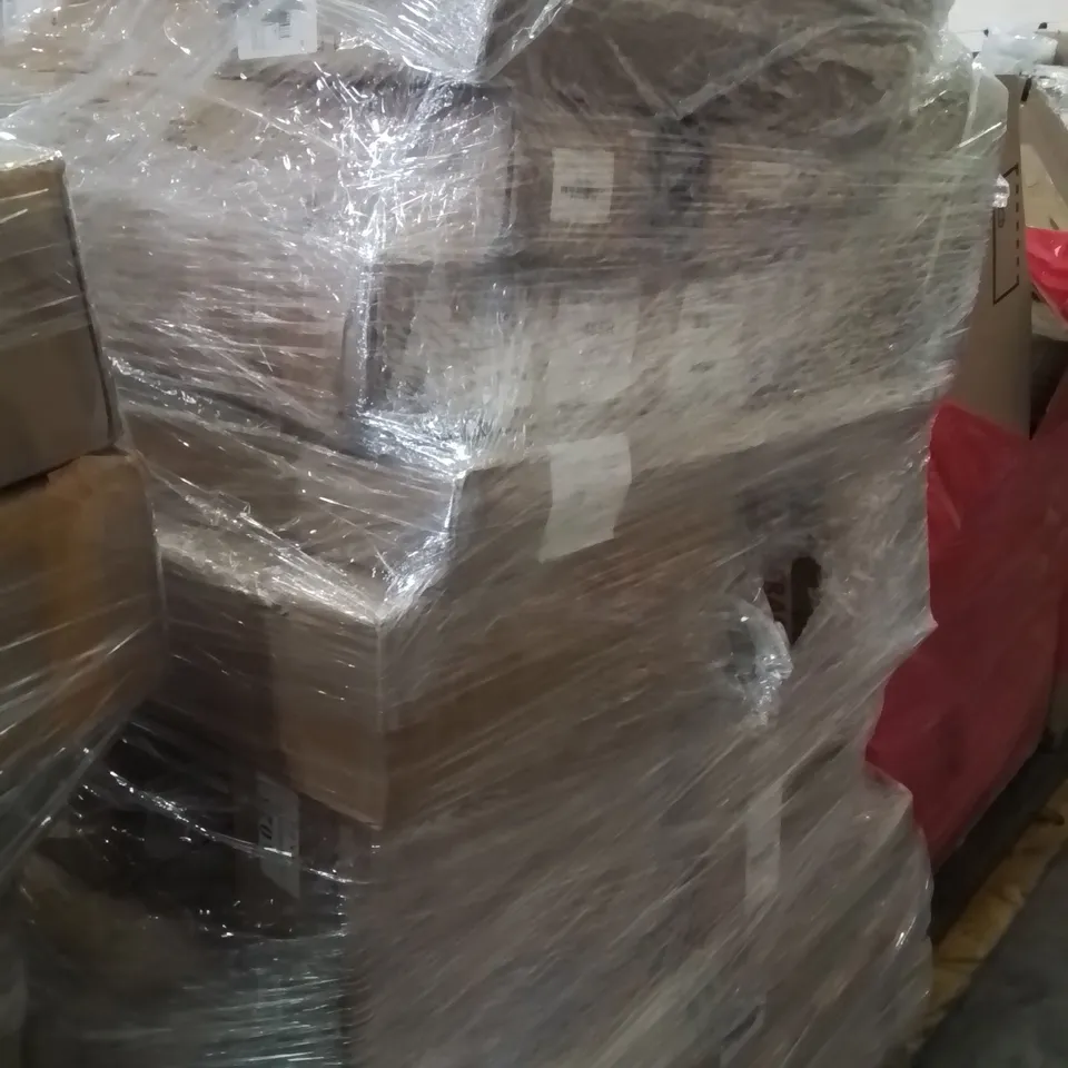 PALLET CONTAINING VARIOUS ASSORTED BOXED ITEMS TO INCLUDE. PROJECTION SCREENS AND STAND SET, BATH CHAIR, KITCHEN ORGANISER AND LOTS MORE UNMARKED BOXED ITEMS 