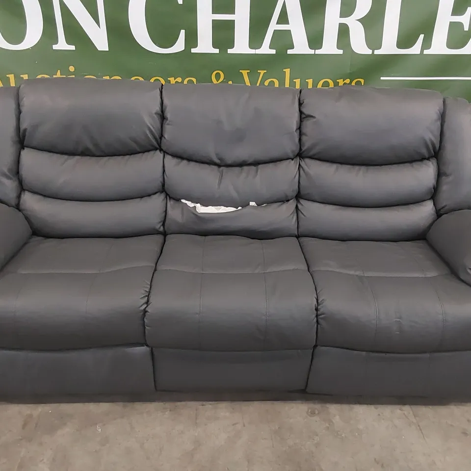 SORRENTO 3 SEATER GREY FAUX PU LEATHER UPHOLSTERED MANUAL RECLINER SOFA