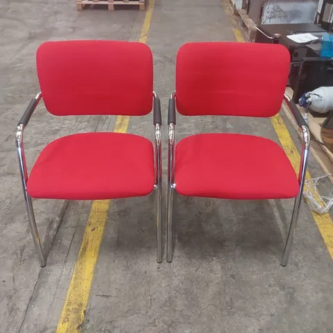 PAIR OF UPHOLSTERED RED OFFICE CHAIRS