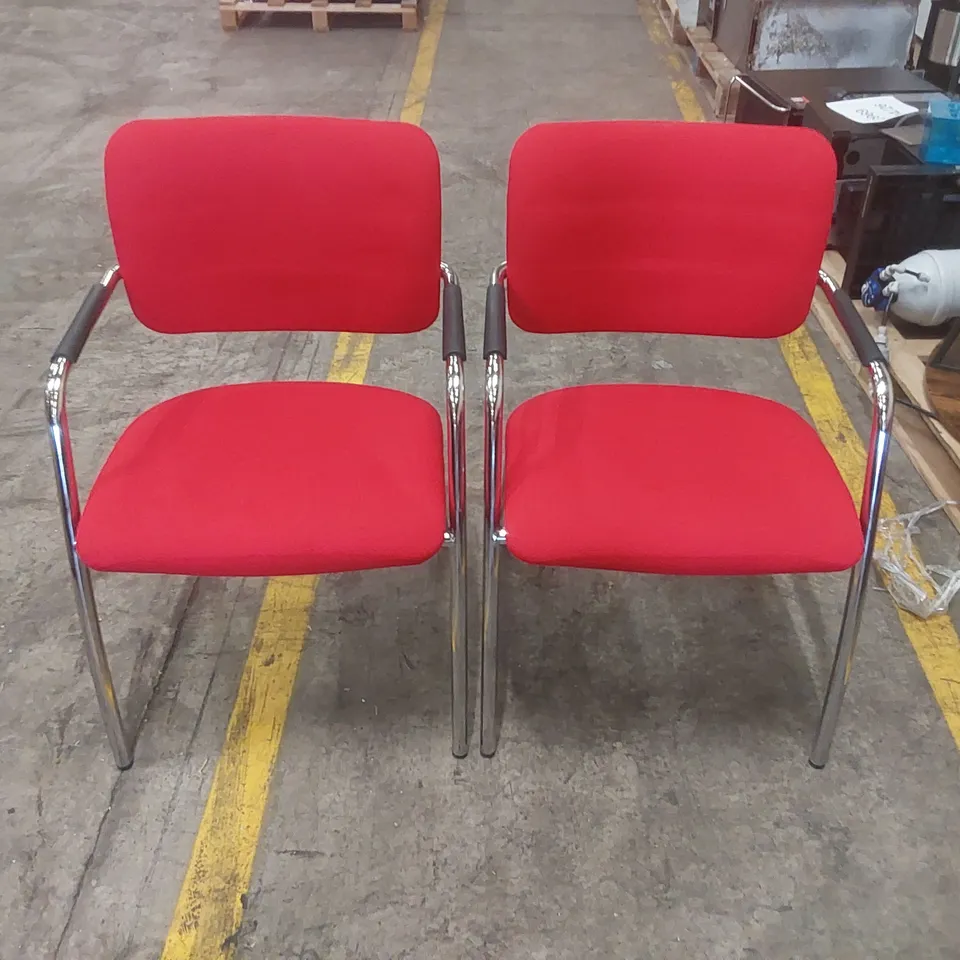 PAIR OF UPHOLSTERED RED OFFICE CHAIRS