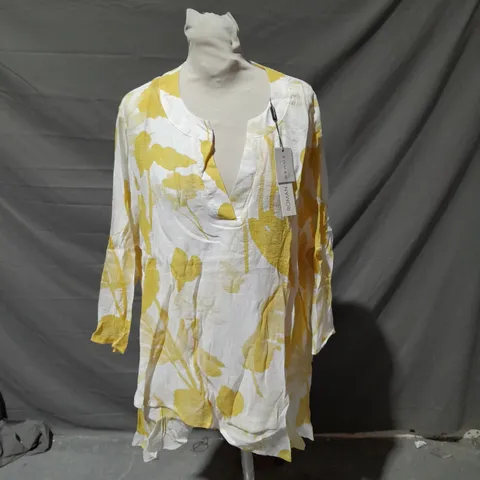 ROMAN PALM WRAP HEM TUNIC YELLOW/WHITE SIZE 16