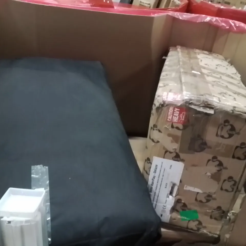 PALLET OF ASSORTED HOUSEHOLD GOODS AND PRODUCTS TO INCLUDE;BIKE,ROLLER BLIND,BABY HIGH CHAIR 