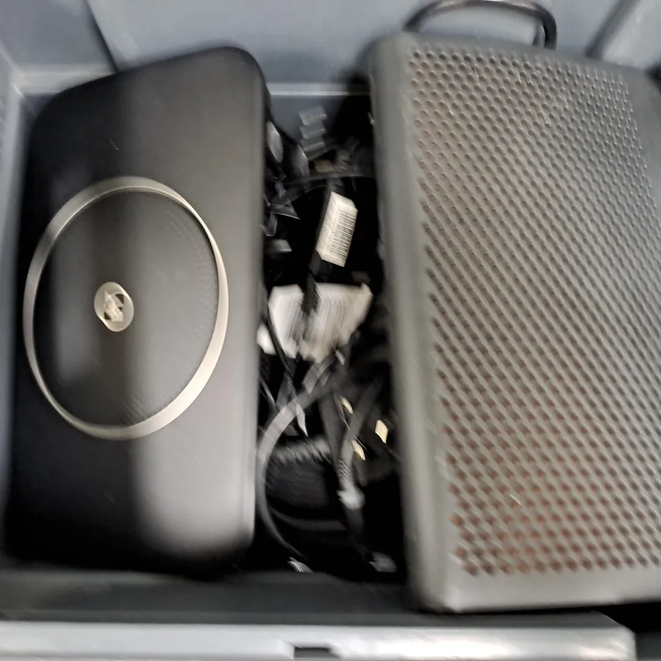 APPROXIMATELY 5 ASSORTED HOUSEHOLD ITEMS TO INCLUDE ROUTERS, CABLES, ETC