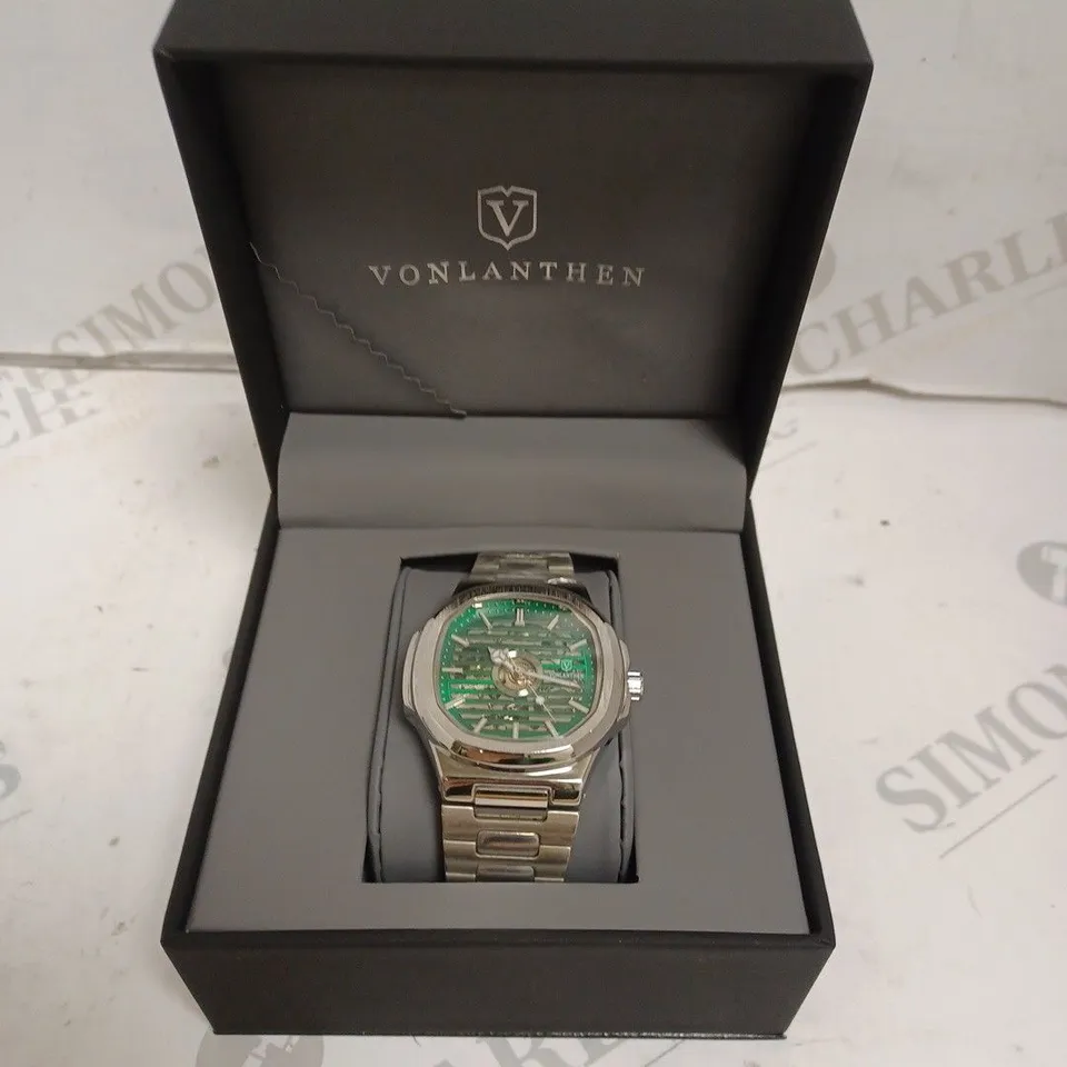 MENS VONLANTHEN AUTOMATIC WATCH – SKELETON DIAL – STAINLESS STEEL STRAP – GLASS EXHIBITION BACK CASE 