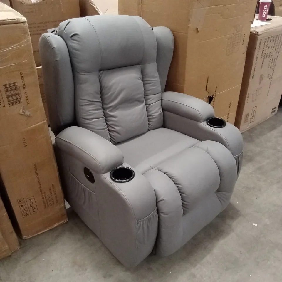 DESIGNER GREY FABRIC POWER RECLINER CHAIR 