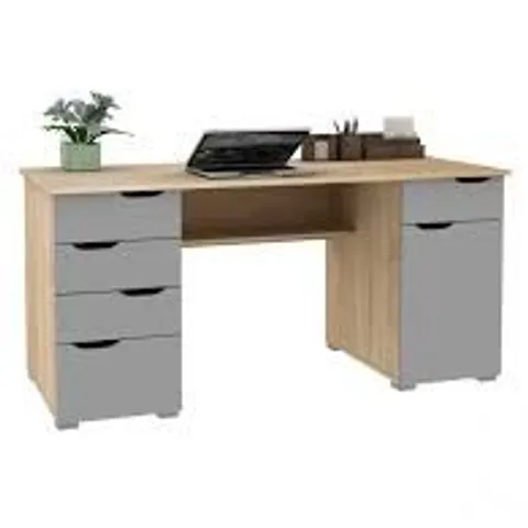 BOXED ALPHASON KENTUCKY LIGHT OAK AND HIGH GLOSS GREY OFFICE DESK - AW1374LO (2 BOXES)