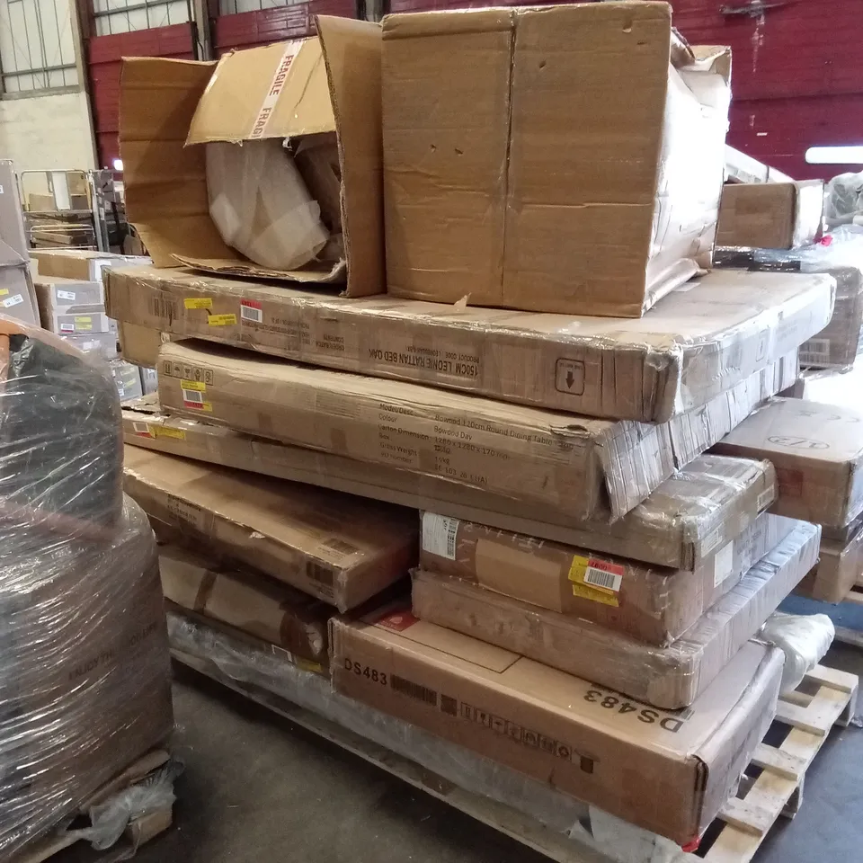 PALLET OF ASSORTED INCOMPLETE FURNITURE PARTS AND PIECES 