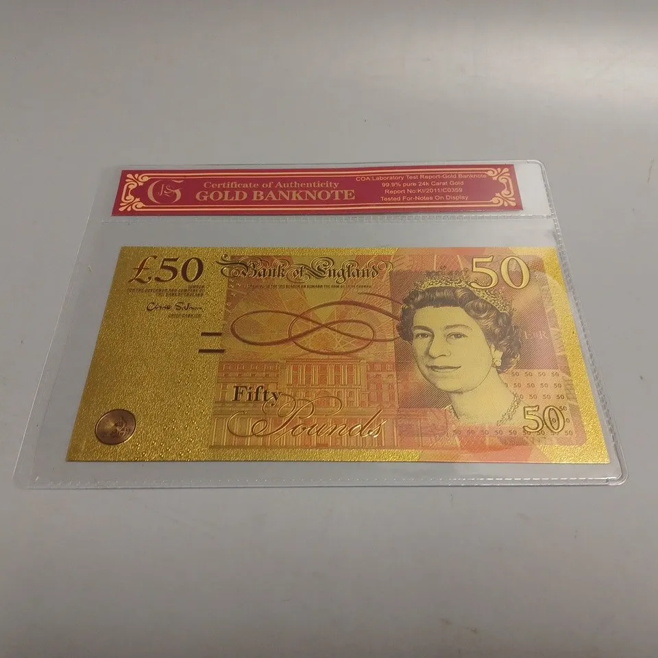 6 X GOLD FOIL REPLICA £50 BANK NOTES 