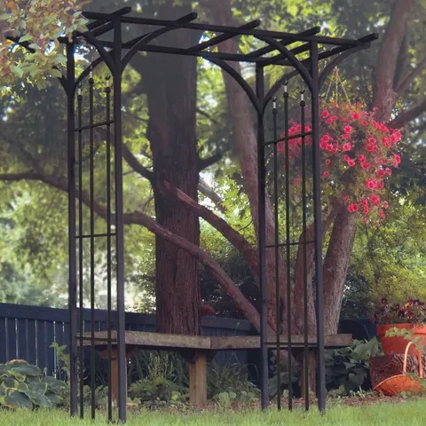 BOXED 193CM W X 66CM D STEEL GARDEN ARCHES IN BLACK (1 BOX)