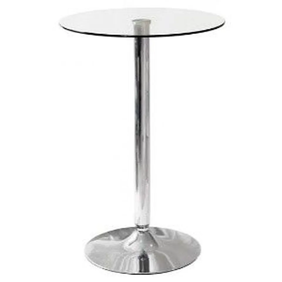 BOXED GINO BISTRO BAR TABLE IN CLEAR GLASS WITH CHROME BASE (3 BOXES)