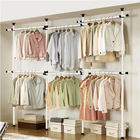 BOXED TRIPLE TELESCOPIC WARDROBE ORGANISE HANGING RAIL CLOTHES RACK ADJUSTABLE (1 BOX)