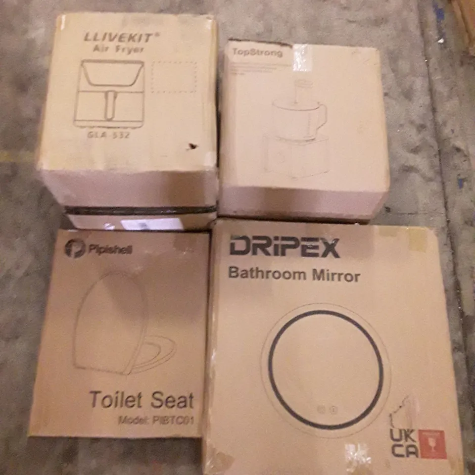 PALLET OF ASSORTED PRODUCTS INCLUDING TOILET SEAT, AIR FRYER, BATHROOM MIRROR, MULTIFUNCTIONAL FOOD PROCESSOR, INDUCTION COOKTOP, KIDS SLIDE  