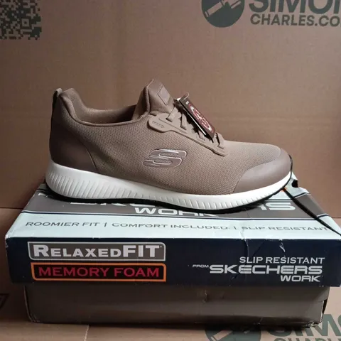 SKECHERS WORK RELAXED FIT MEMORY FOAM TRAINERS - TAUPE SIZE 7